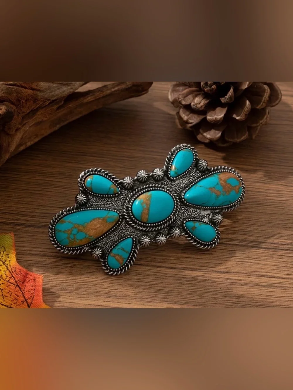 Turquoise Stone Hair Barrette - Women Accessories Western Barrette